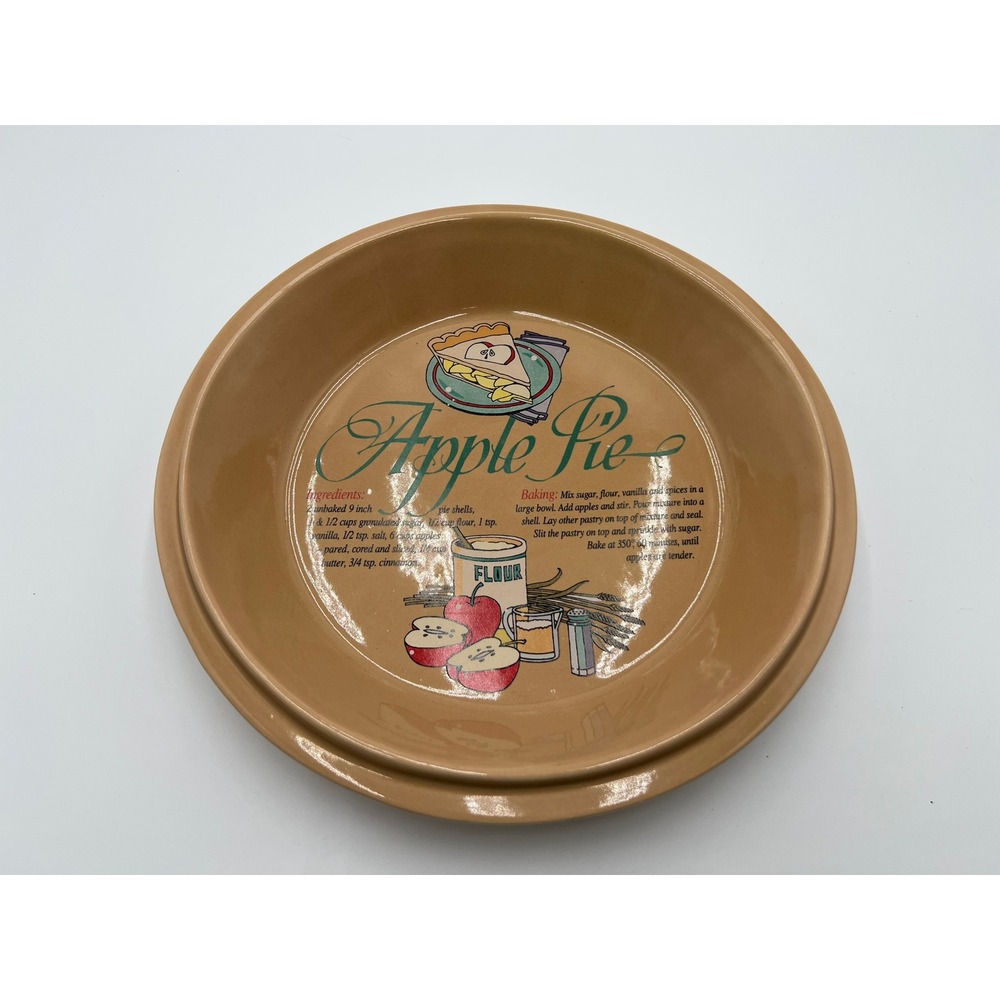 Universal Trumps Corp Apple Pie Recipe Ceramic Dish Tan Stoneware Baker 11 inch